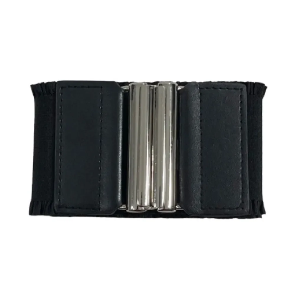 Kohl's Apt. 9 Black Stretchy Belt and Silver Fasteners 28” Waist Ruffled Edges